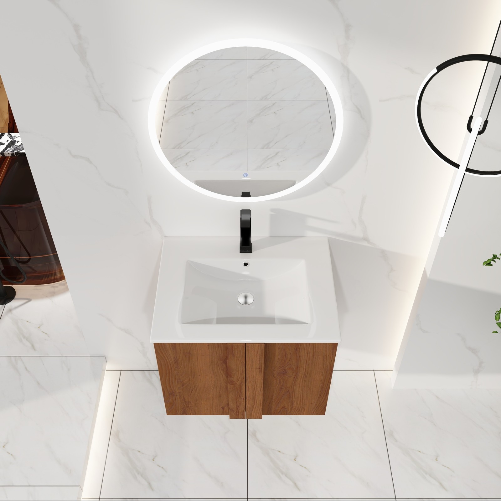 24″ Floating Bathroom Vanity with Sink Combo, Brown Ebony Cabinet