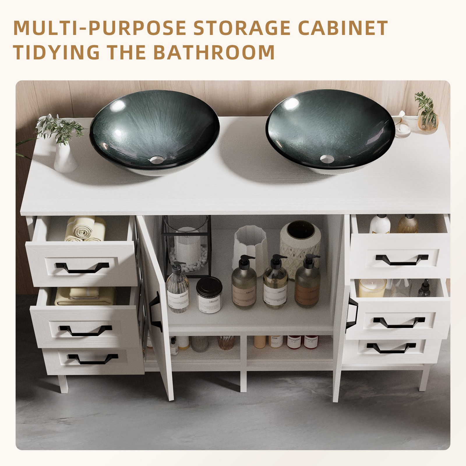 48″ Bathroom Vanity with Ceramic Sink Freestanding Storage Cabinet w/Drawer