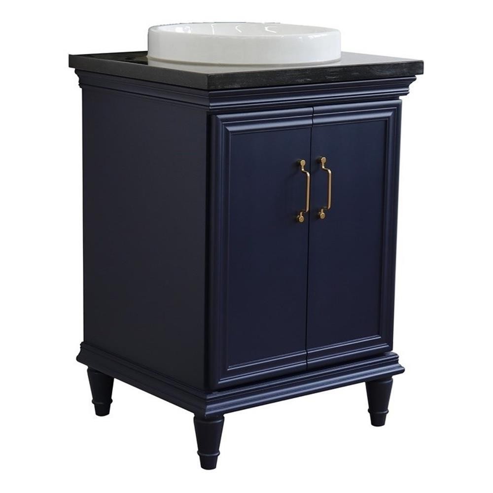 25 in. Single Wooden Vanity Blue with Black Galaxy Rectangle Sink