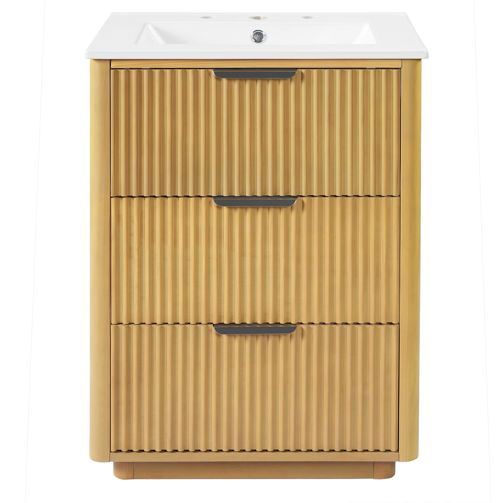 24 Inch Modern Bathroom Vanity with Ceramic Sink, Wood Cabinet