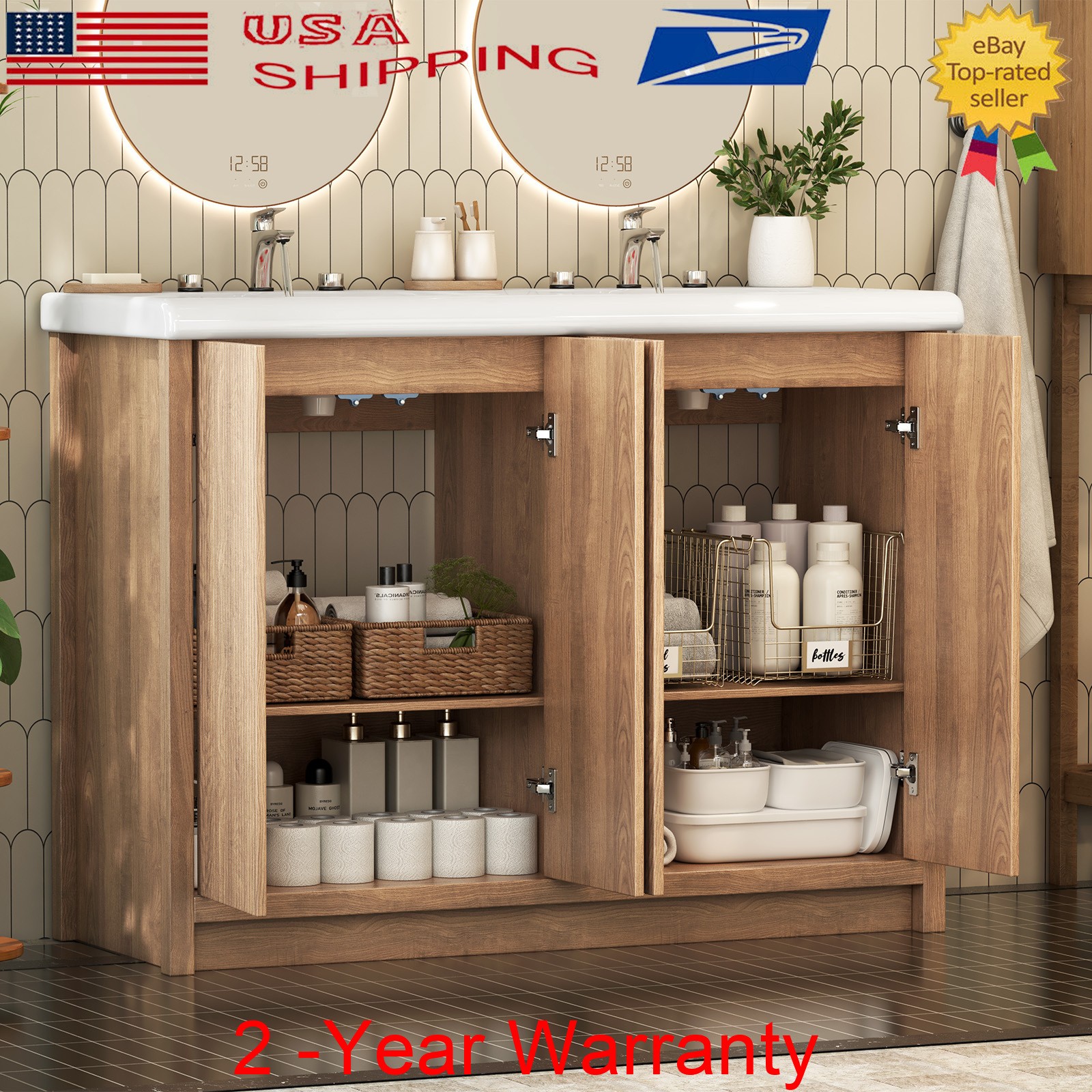 47.3″ Bathroom Vanity w/ Double Sink Storage Cabinet Set with Doors FreeStanding