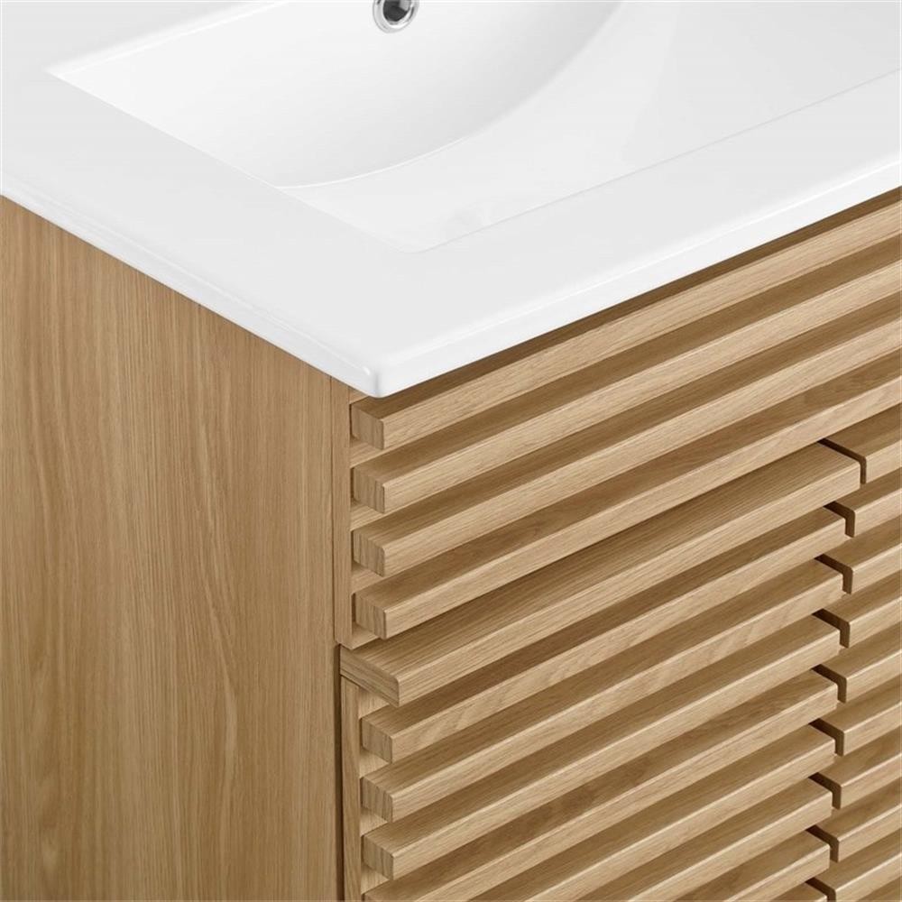 Maklaine Modern / Contemporary Wood Bathroom Vanity in Oak and White