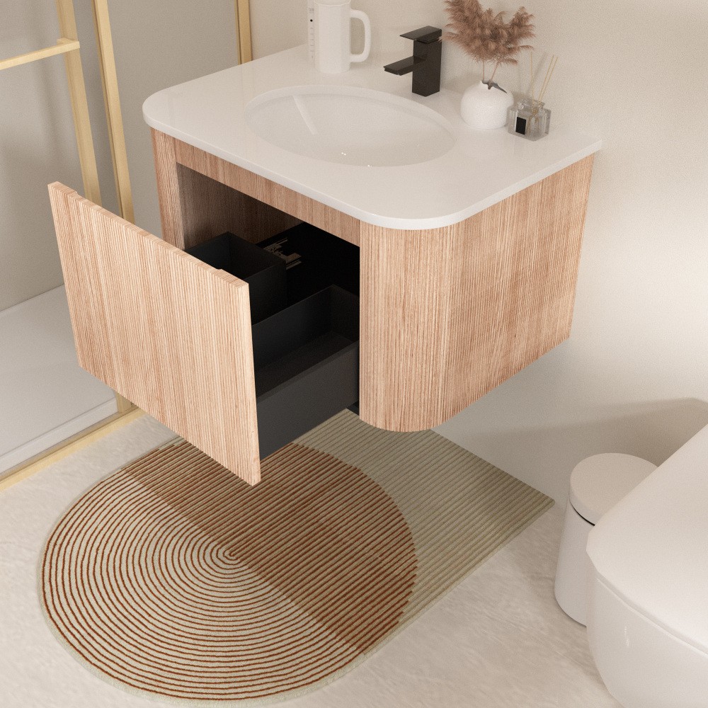 24 Inch Wall Mounted Bathroom Vanity with Sink Curved Design Wave Texture