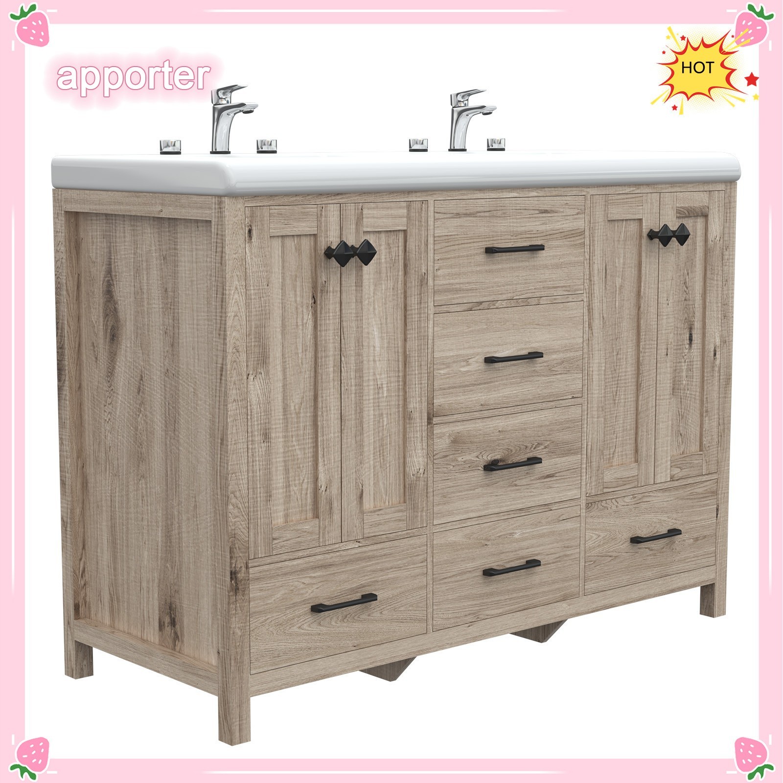 47 in Bathroom Vanity Retro Bathroom Storage Cabinet with Ceramic Sink Modern US