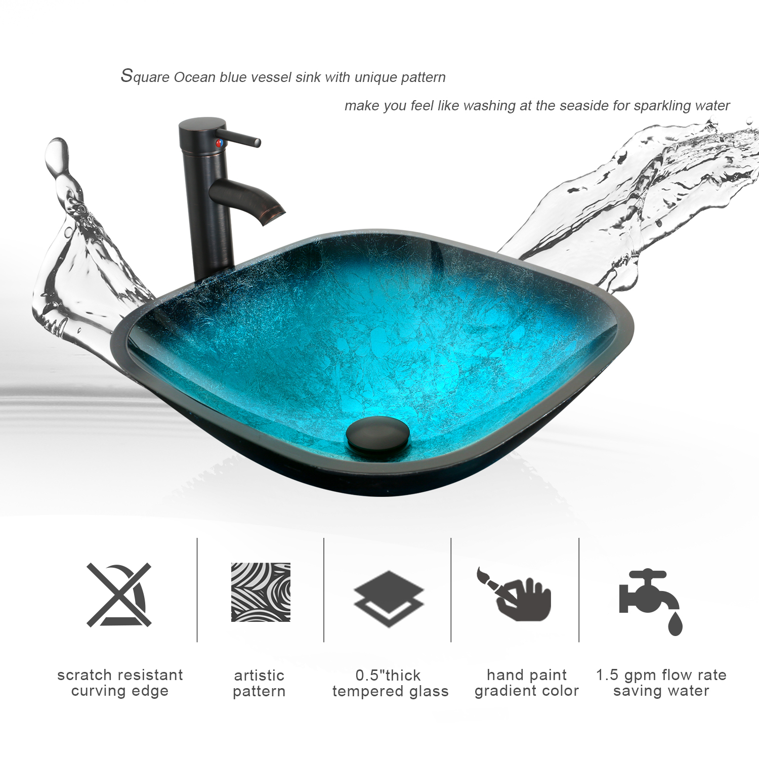 48″ Bathroom Vanity Set Small Cabinet Tempered Glass Vessel Sink Black No Mirror