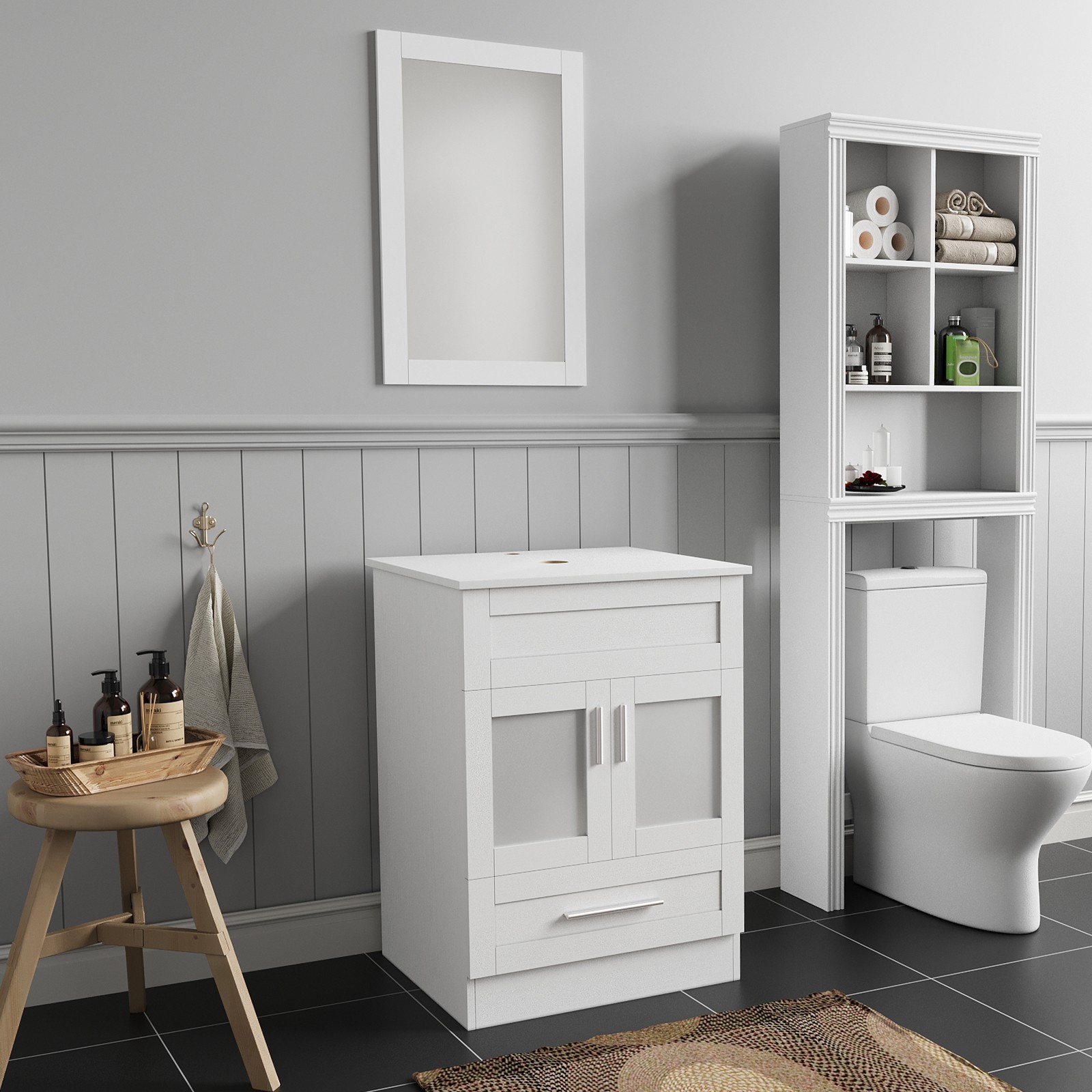 24″ Complete Bathroom Vanity Set with Glass Vessel Sink, Faucet & Pop-Up Drain