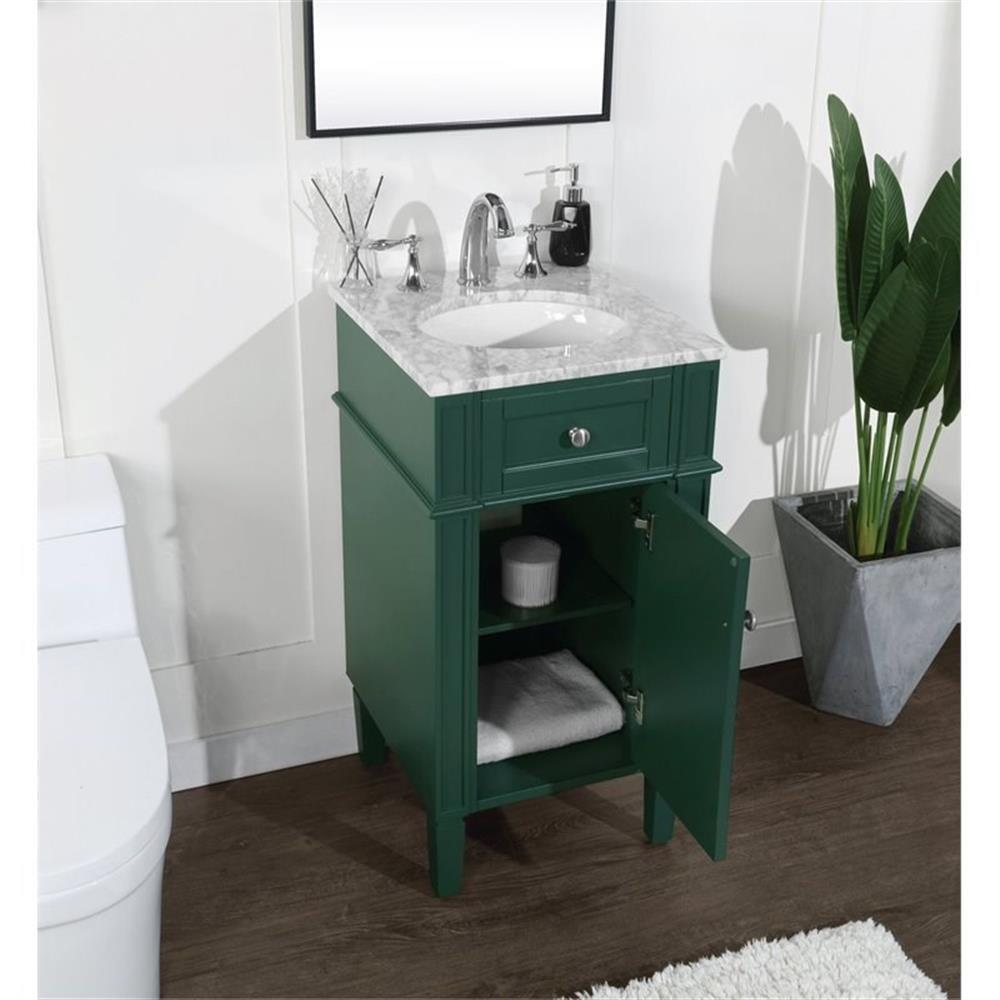 Elegant Decor Park Avenue 18″ Metal MDF Marble Single Bathroom Vanity in Green