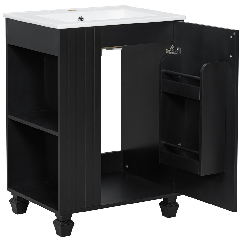 24″ Bathroom Vanity w/Ceramic Sink, Freestanding Bath Vanity Cabinet, Door Shelf
