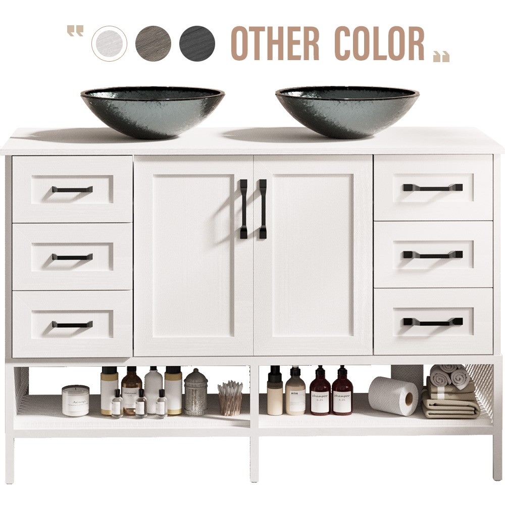 48” Bathroom Vanity w/ Sink Vessel Combo Bathroom Cabinet with 6 Drawers &Doors