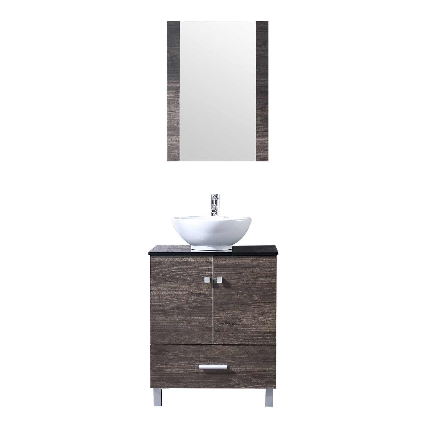 24” Bathroom Vanity Wood Cabinet Ceramic Sink Faucet Drain Mirror Counter Top