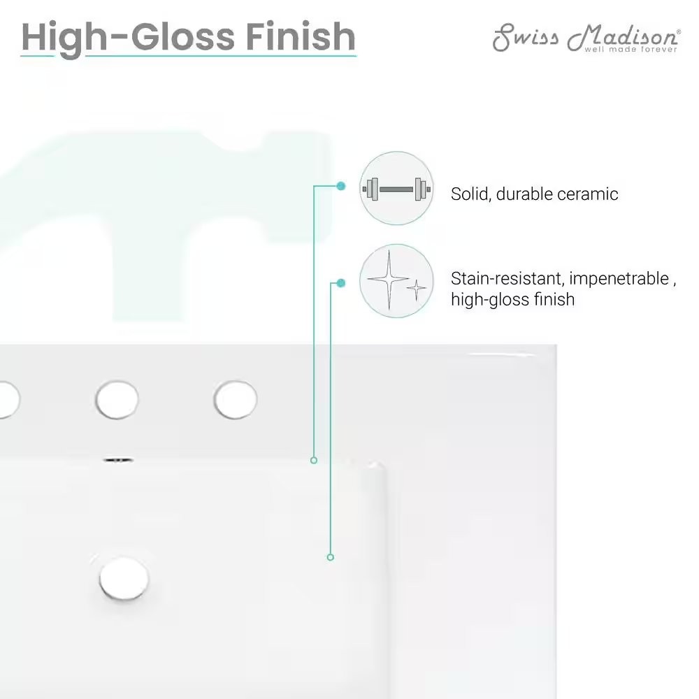 30 in. W x 18 in. D 3-Hole Widespread Ceramic Vanity Top in Glossy White