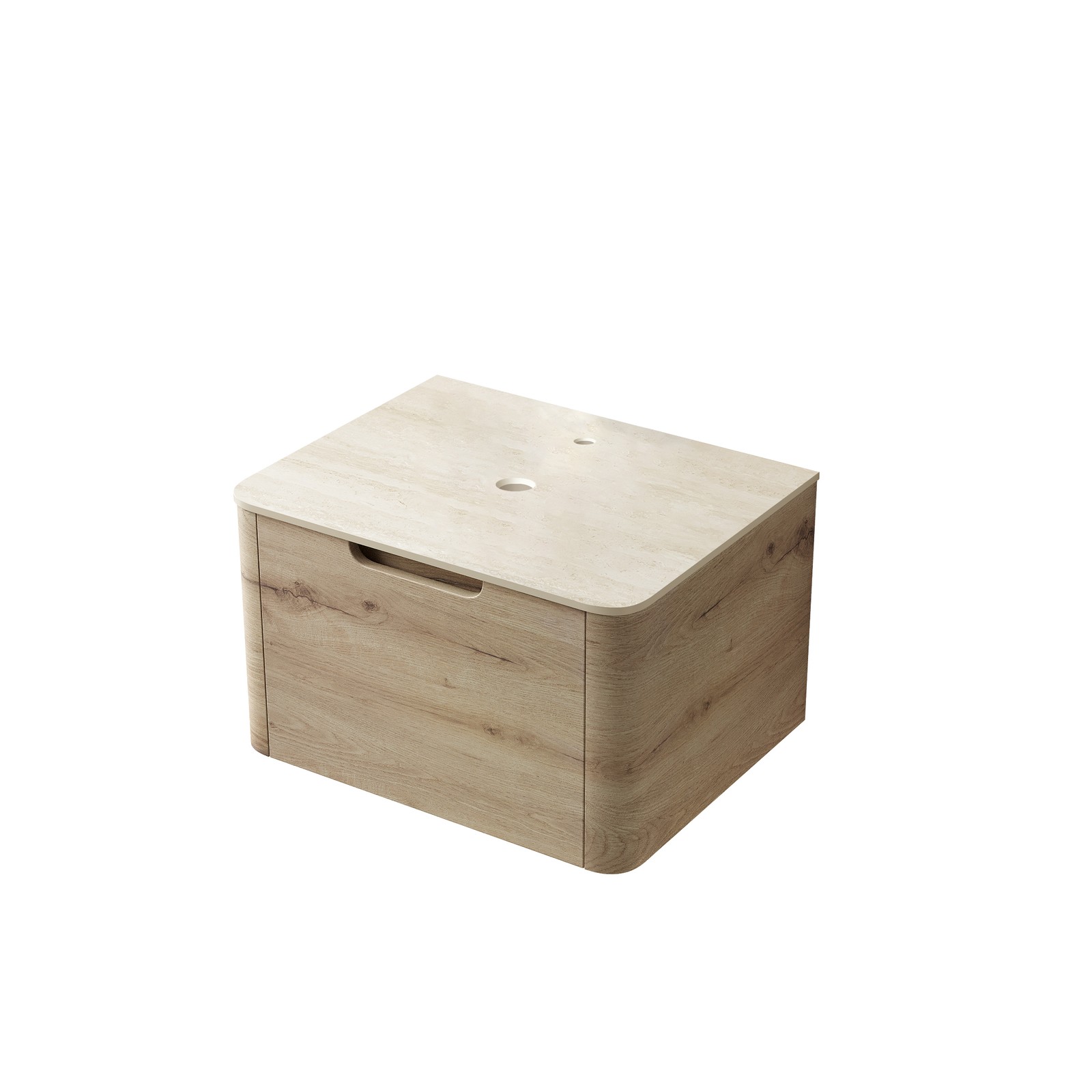 24” XAI Roma Travertine-Pattern Sintered Stone Top and 7070 White Oak Woodgra