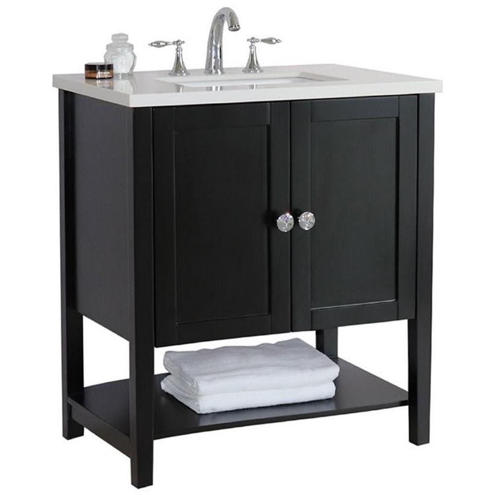 31″ 2-Door Transitional Single Sink Solid Wood Vanity in Espresso
