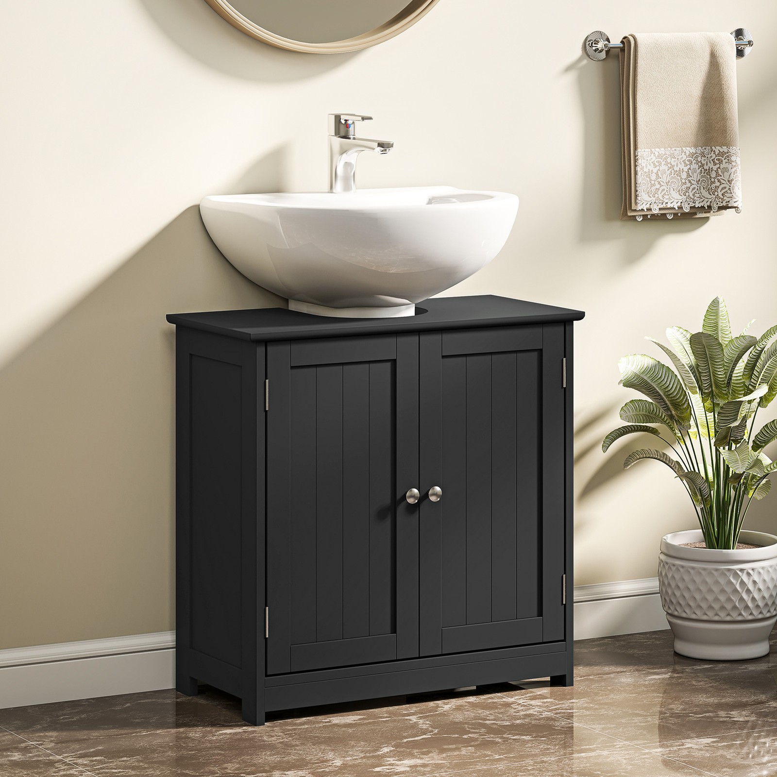 Pedestal Sink Storage Cabinet, Sink Bathroom Cabinet, Black