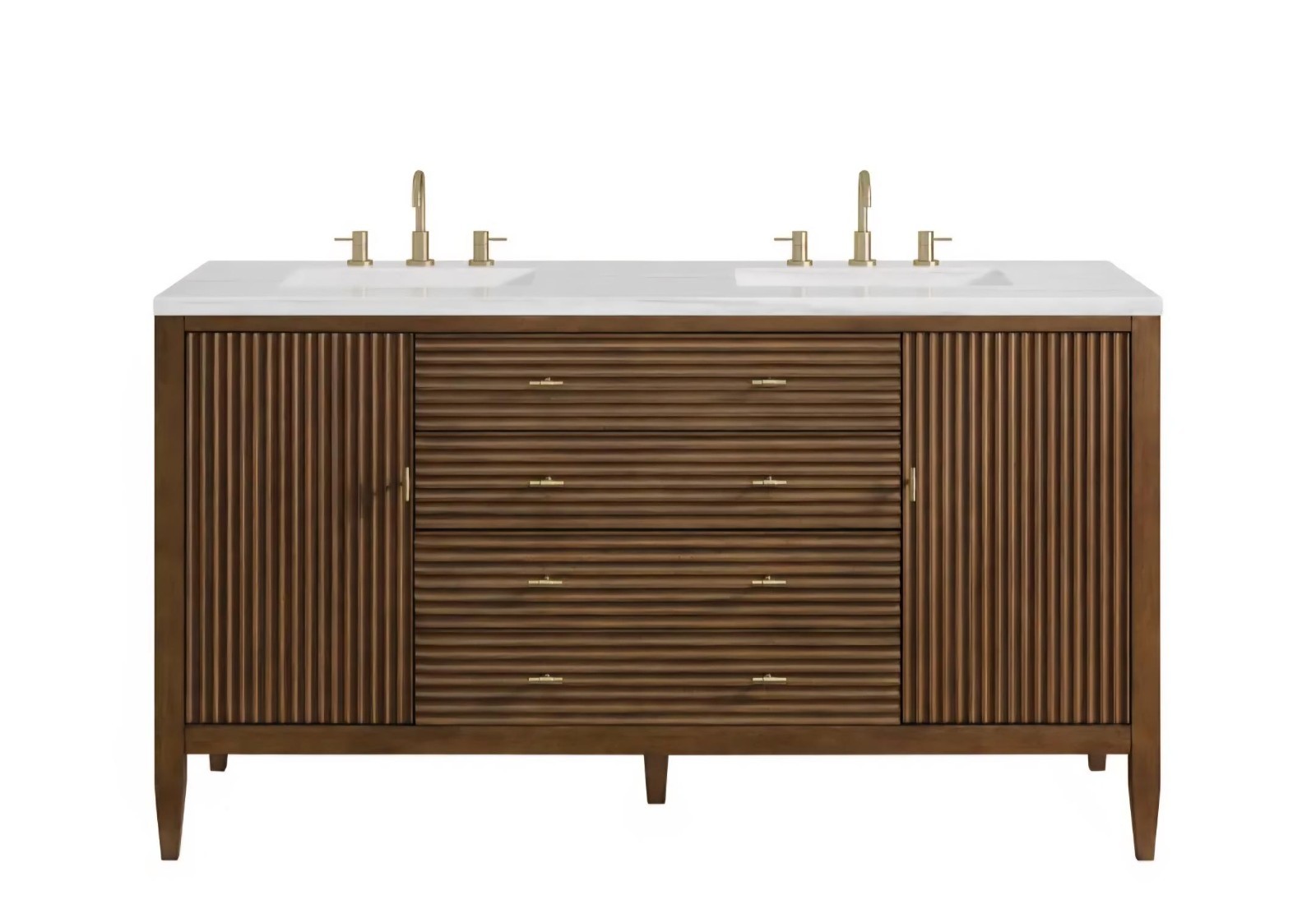 James Martin Vanities Myrrin 60″ Double Basin Wood Vanity Set with 3cm Arctic Fa