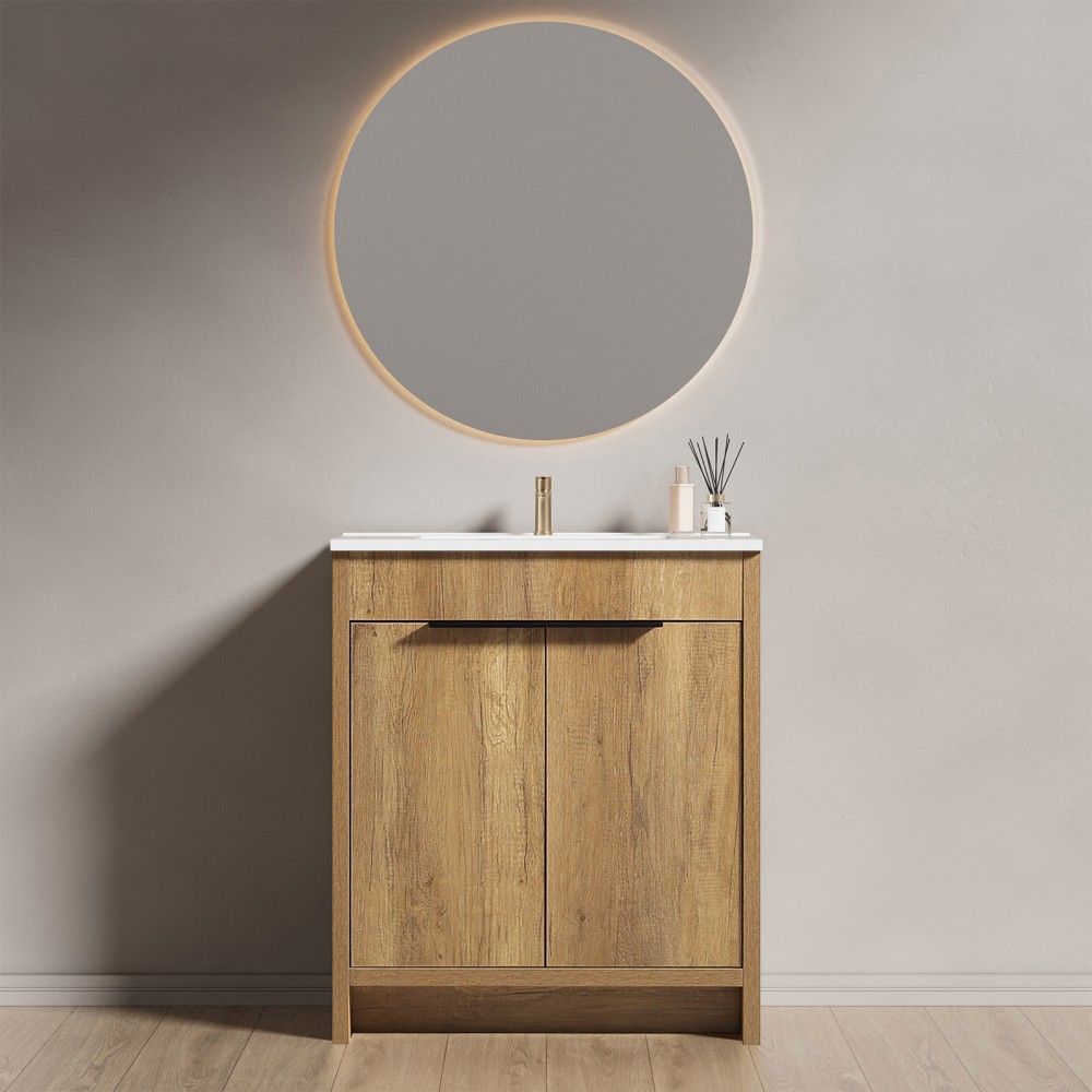 30in Vanity Bathroom with 3D Fluted Design & Integrated Sink, Free Ship