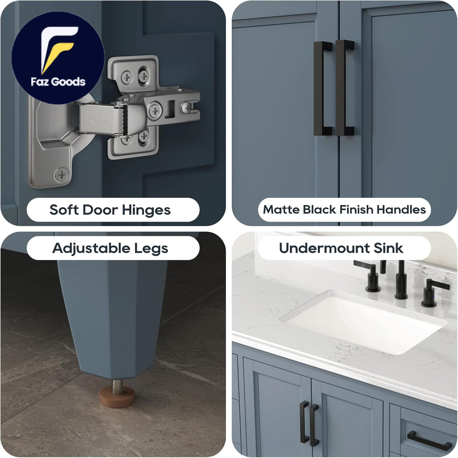 48 Inch Bathroom Vanity with Sink Modern Steel Blue Bathroom Vanities with Soft