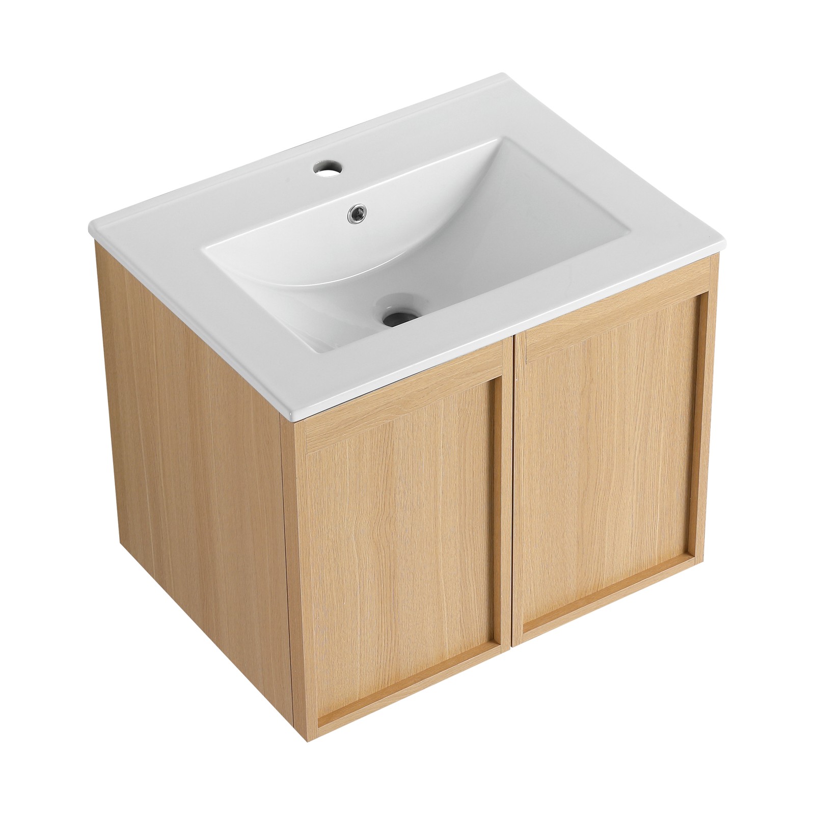 24″ Floating Bathroom Vanity with Sink, Light Oak Wall-Mounted Cabinet