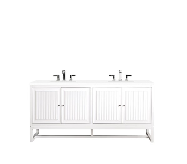 72″ James Martin Athens E645-V72-GW-3WZ Double Vanity Cabinet White Zeus Top