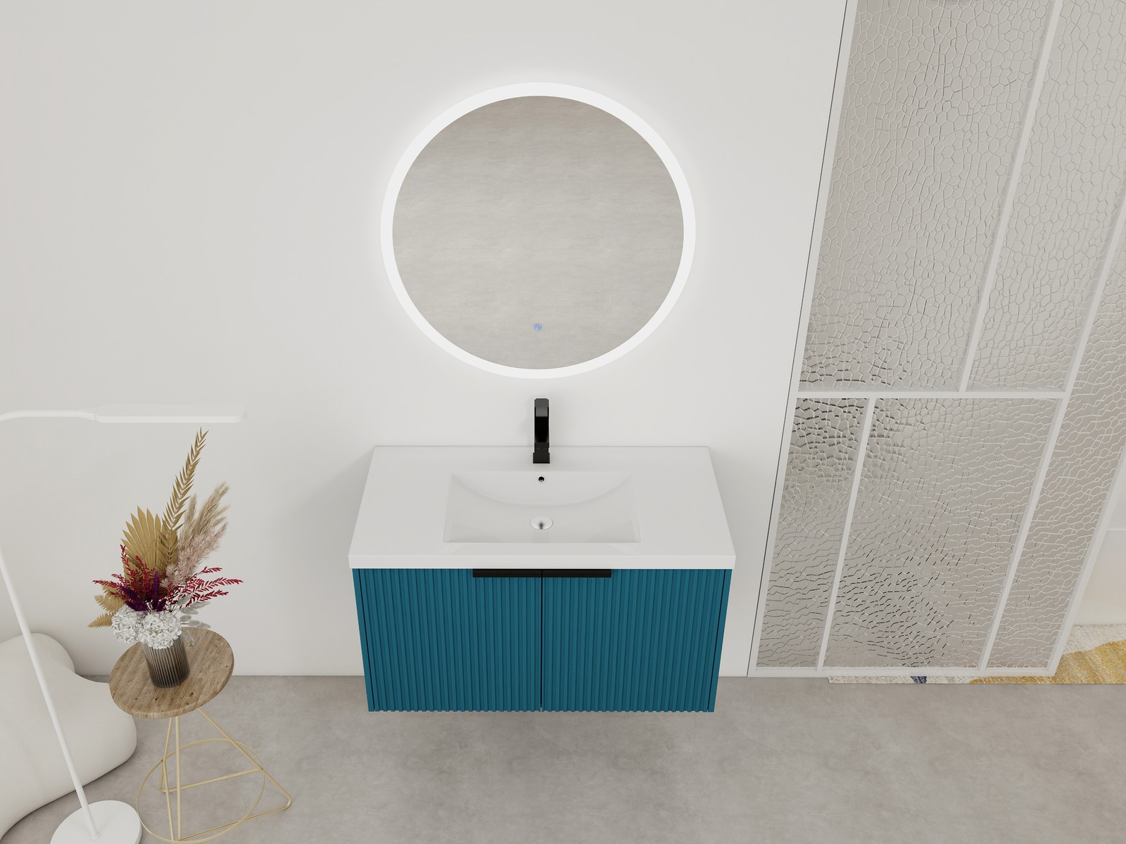 36 Inch Wall Mounted Bathroom Vanity with Resin Sink & Soft-Close Doors