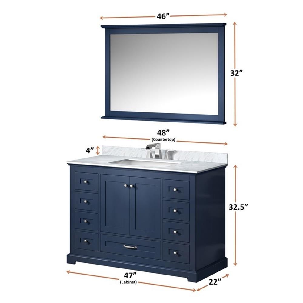 Lexora Home Dukes 48″ Carrara Marble Top Single Vanity with Sink in Navy Blue