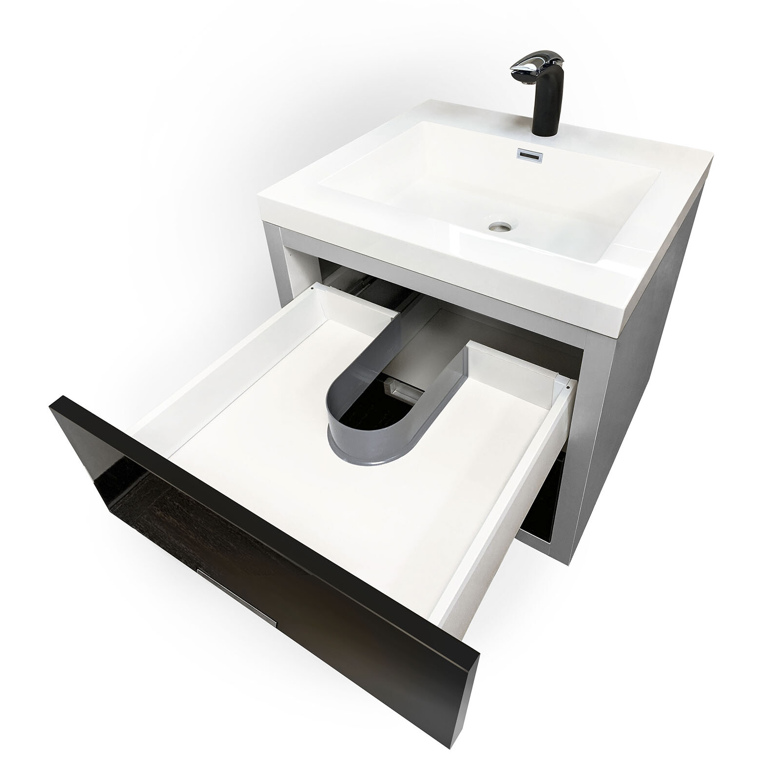 Modern 24″Bathroom Vanity silver/black+LED Mirror+cntr.Top+ sink+faucet DAN24Lux