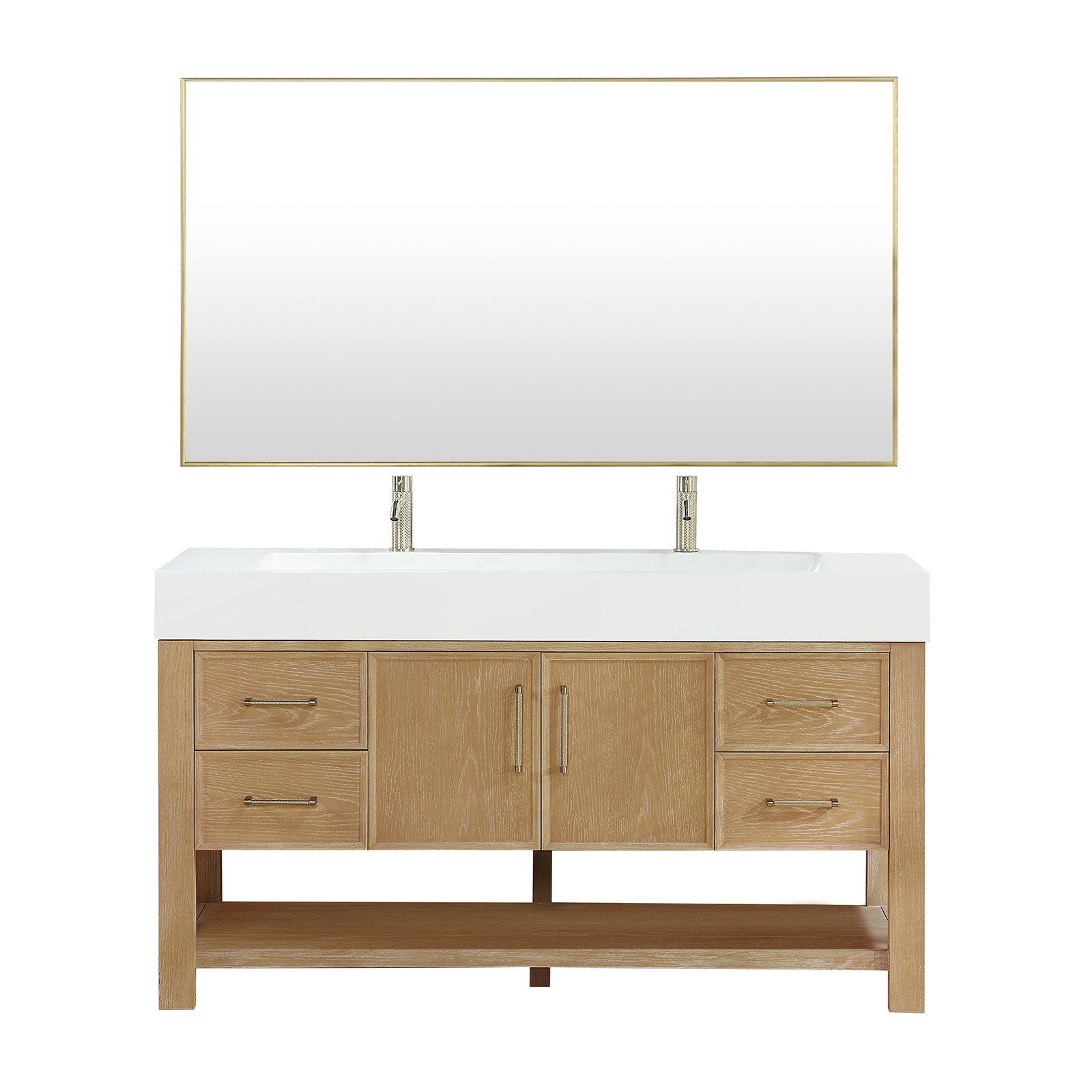 Vera 60″ Single Bath Vanity in Washed Ash Grey w/ White Integrated Sink & Mirror