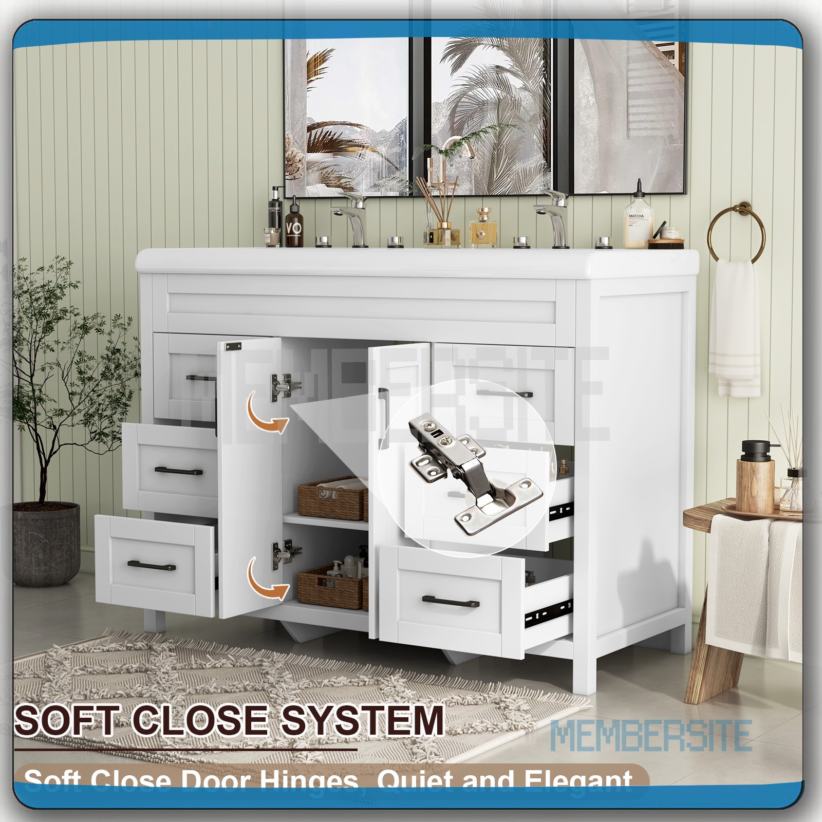 NEW 47.3″ Bathroom Vanity w/ 2 Ceramic Sink ,Storage Cabinet w/Soft Closing Door