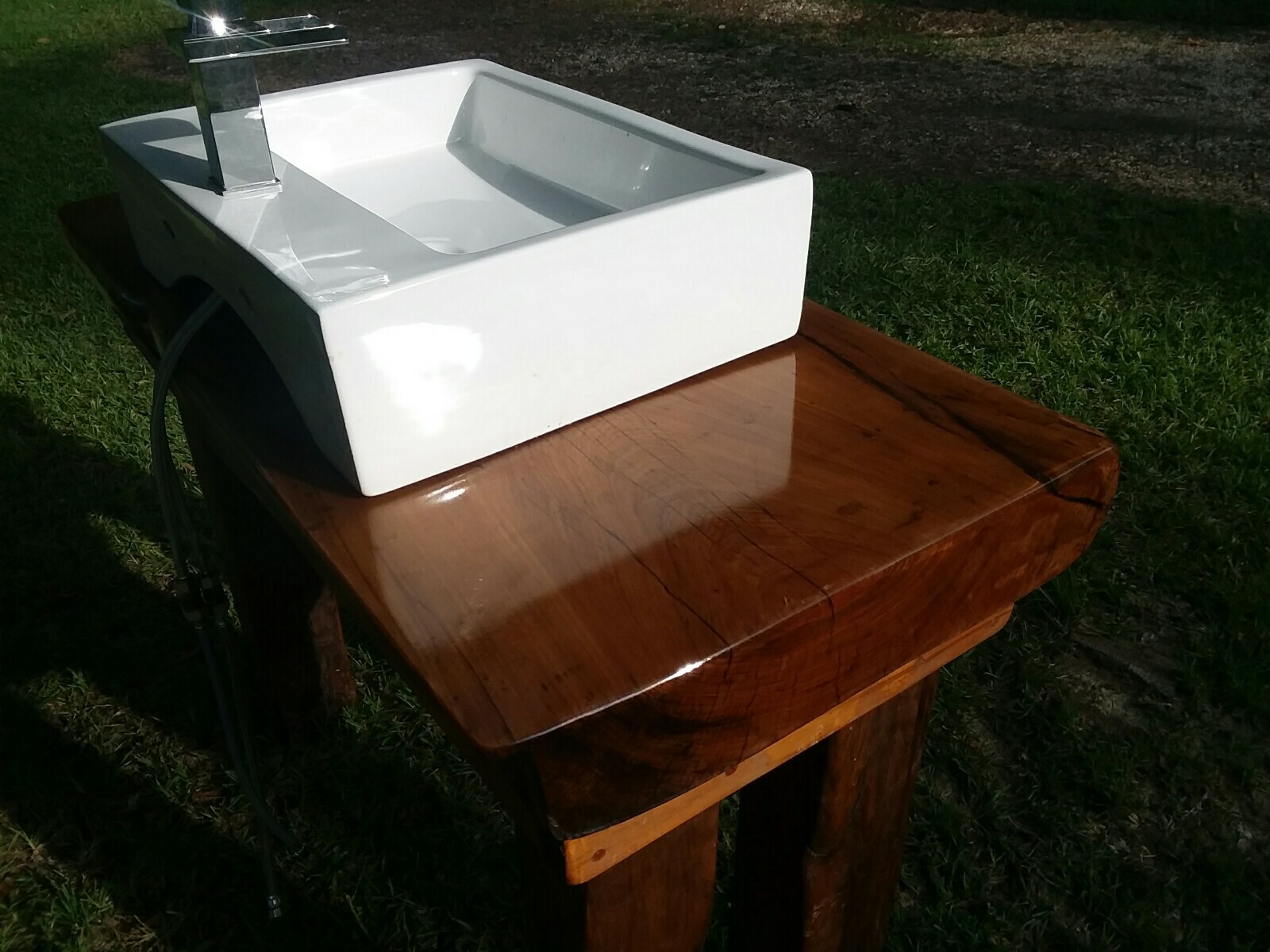 REVERSABLE Ancient Sinker Cypress Rustic Bath Vanity Wood Slab w/Sink & Faucet