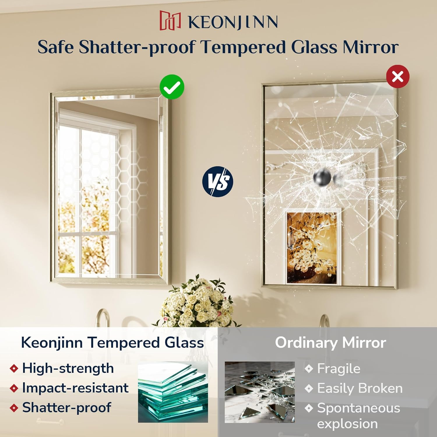 Keonjinn 20″ X 30″ Brushed Nickel Bathroom Mirrors for over Sink, Silver Vanity