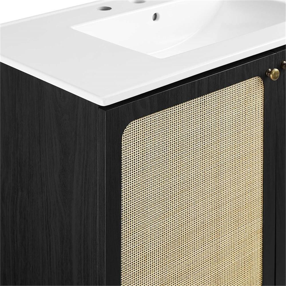 Modway Chaucer 36″ Wood & Rattan Bathroom Vanity in Black/White