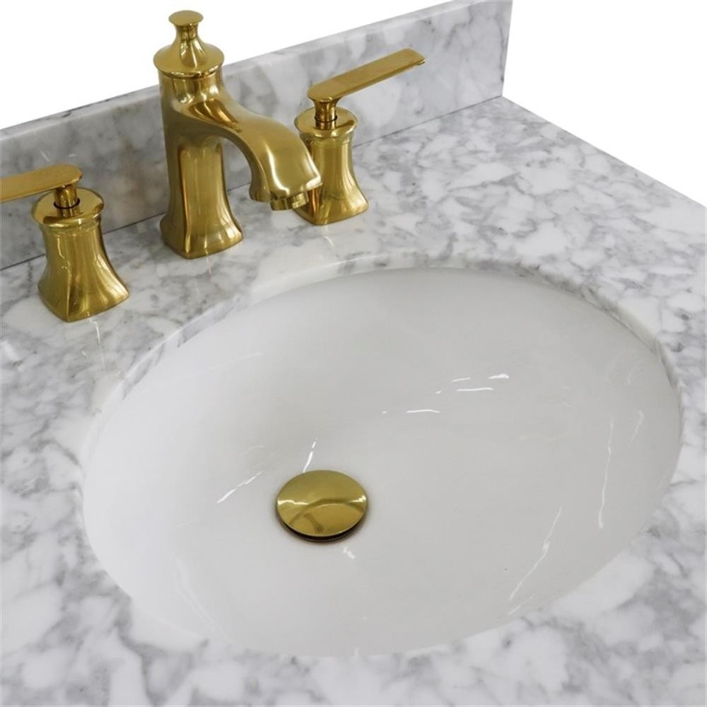 61 in. Double Wooden Vanity Dark Gray White Carrara Marble Oval Sink