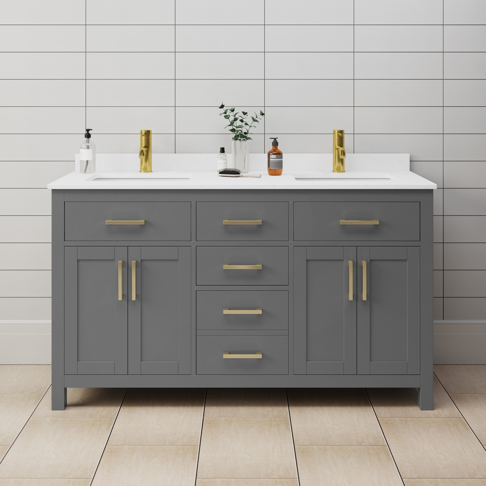 Wyndham Collection WCG242460D-UNSMXX Beckett 60″ – Dark Gray / White Cultured