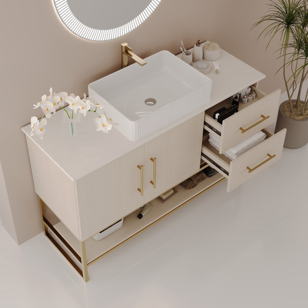 47.2″ Modern Bathroom Vanity w/Ceramic Vessel Sink Free Standing Storage Cabinet