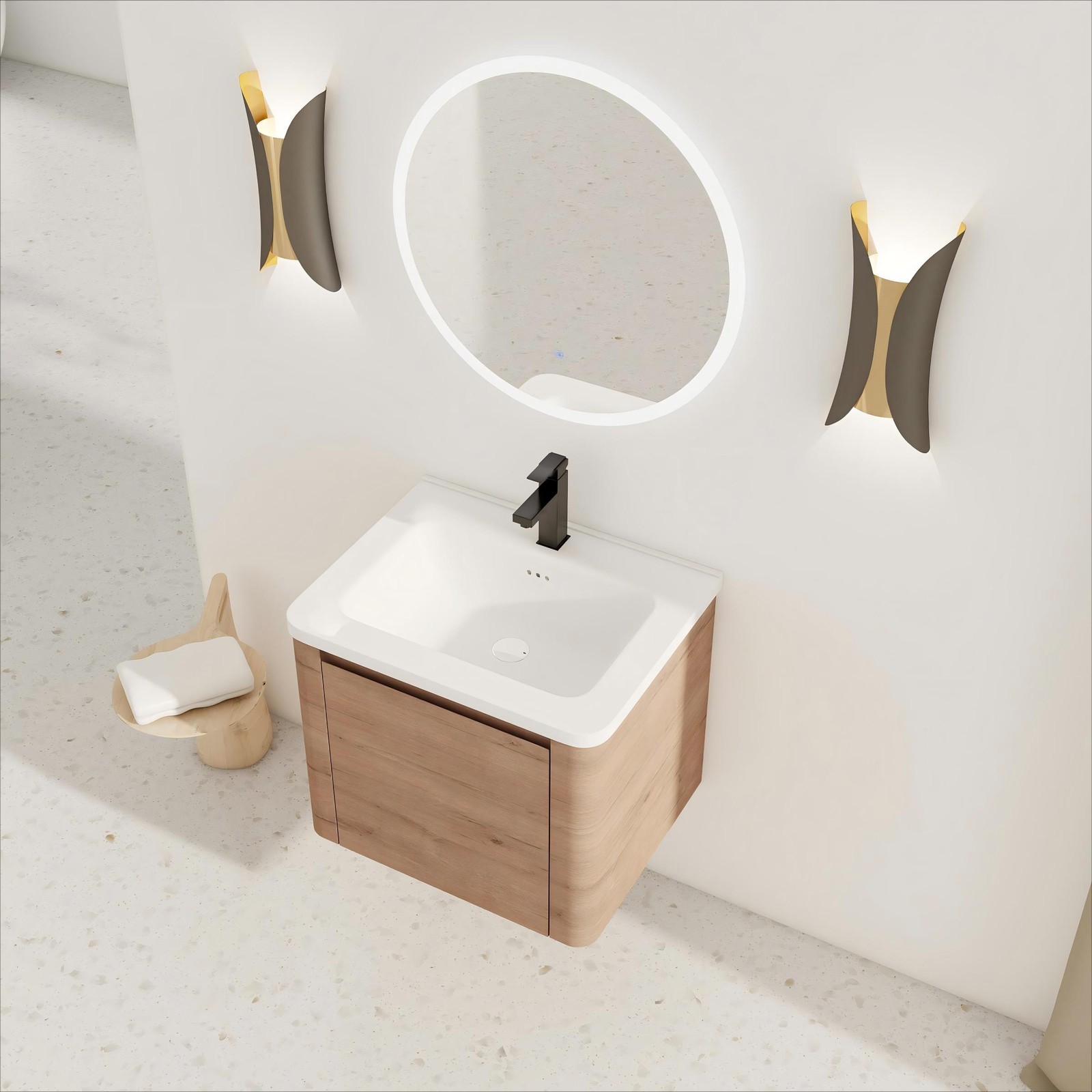 24in Plywood Wall Mounted Bathroom Vanity W/ White Ceramic Sink For Small Space