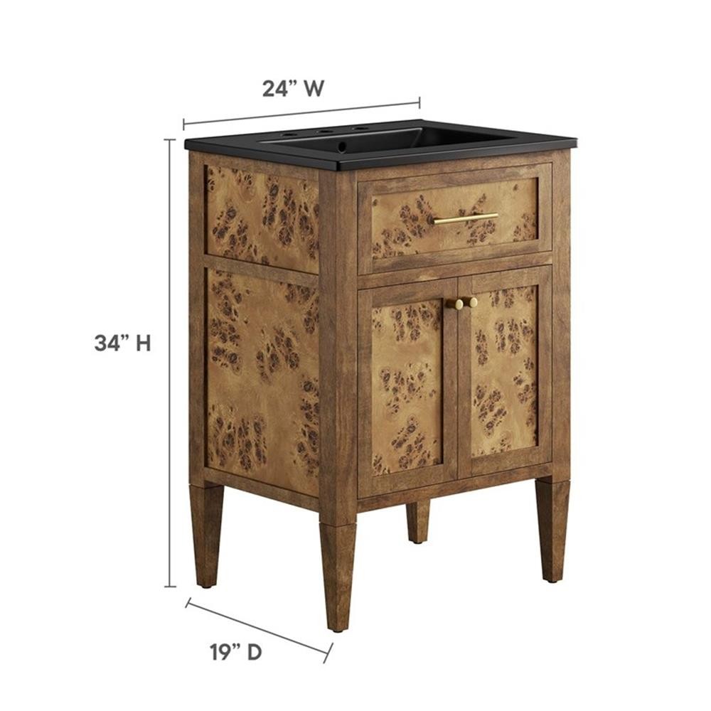 Modway Elysian 24″ Modern Wood Bathroom Vanity in Black and Brown