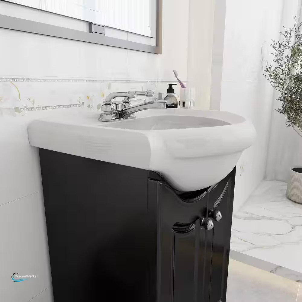 24 In. W Standard Vanity in Satin Black Color with Ceramic Vanity Top in White w