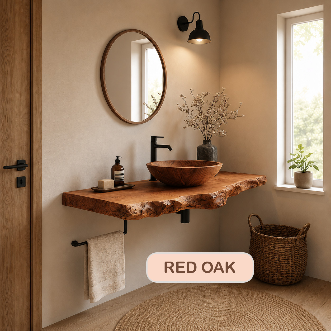 Organic Modern Bathroom Vanity – Natural Edge Solid Wood Slab Sink Console