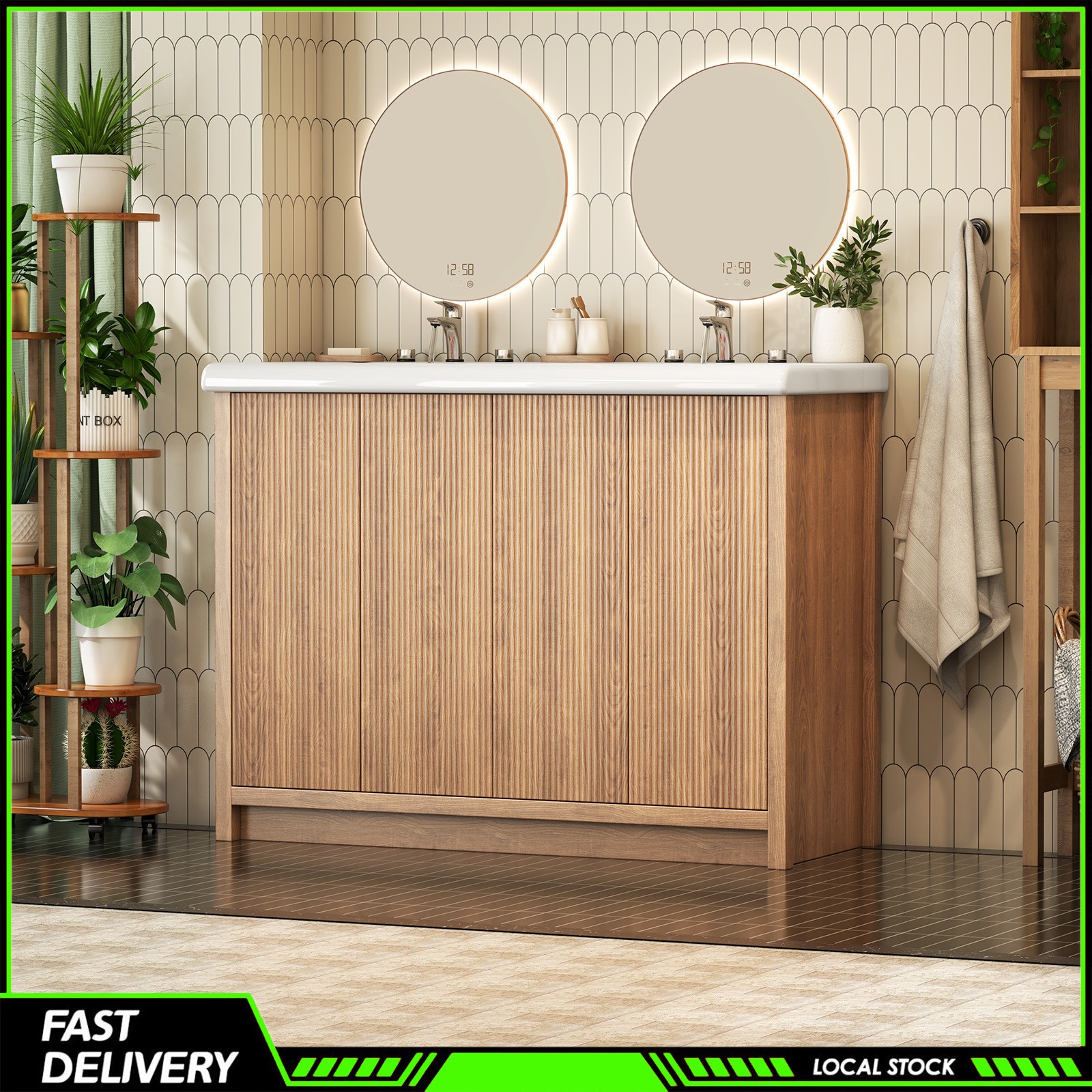 47″ Bathroom Vanity Set Wood Cabinet with Double Ceramic Drop in Sink Top Design