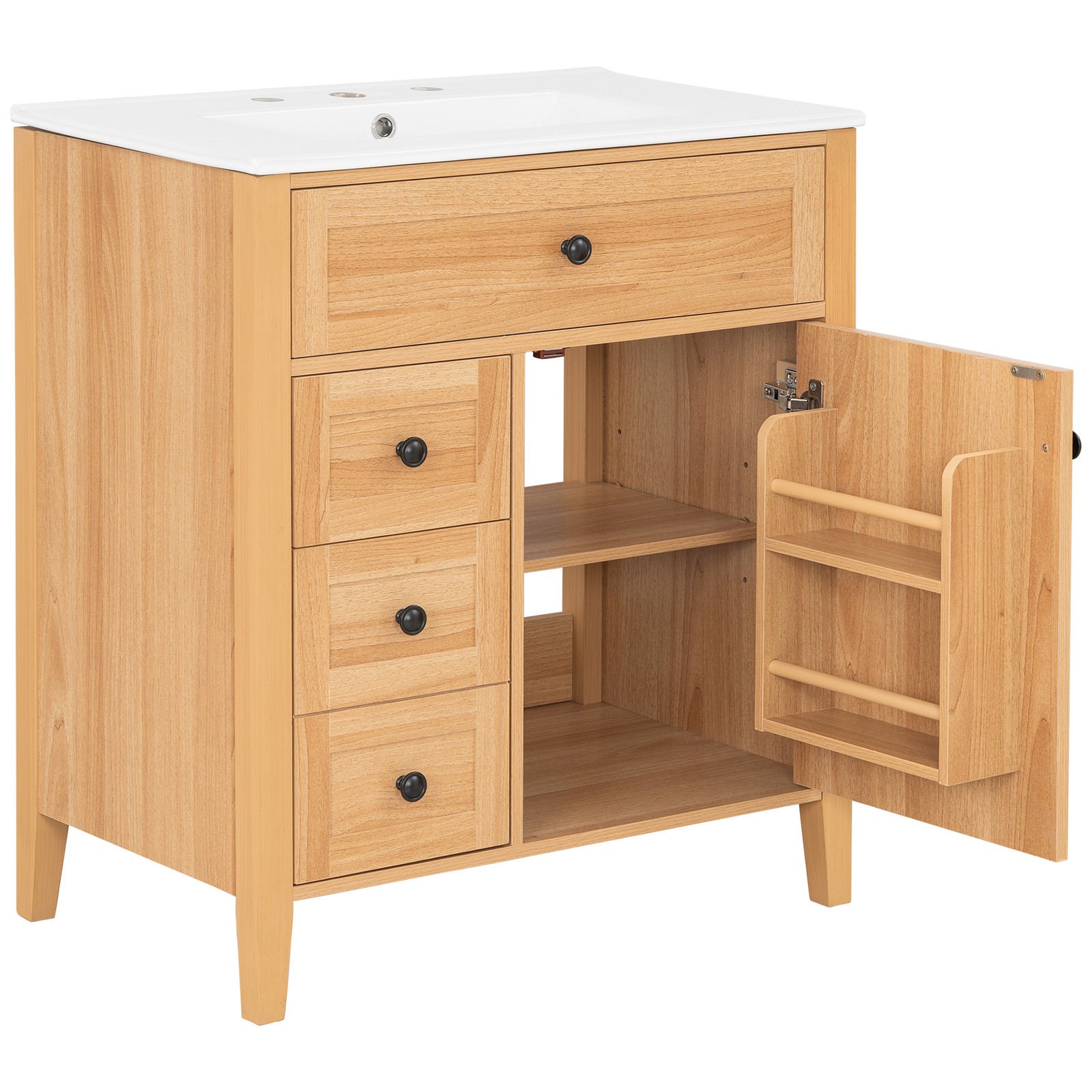 30″ Bathroom Vanity with Sink, 3 Drawers, Freestanding Vanity Storage Cabinet