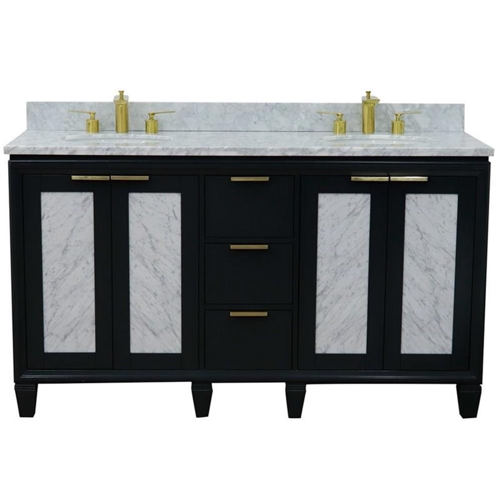 Pemberly Row 61″ Solid Wood Double Oval Sink Vanity in Dark Gray/White Carrara