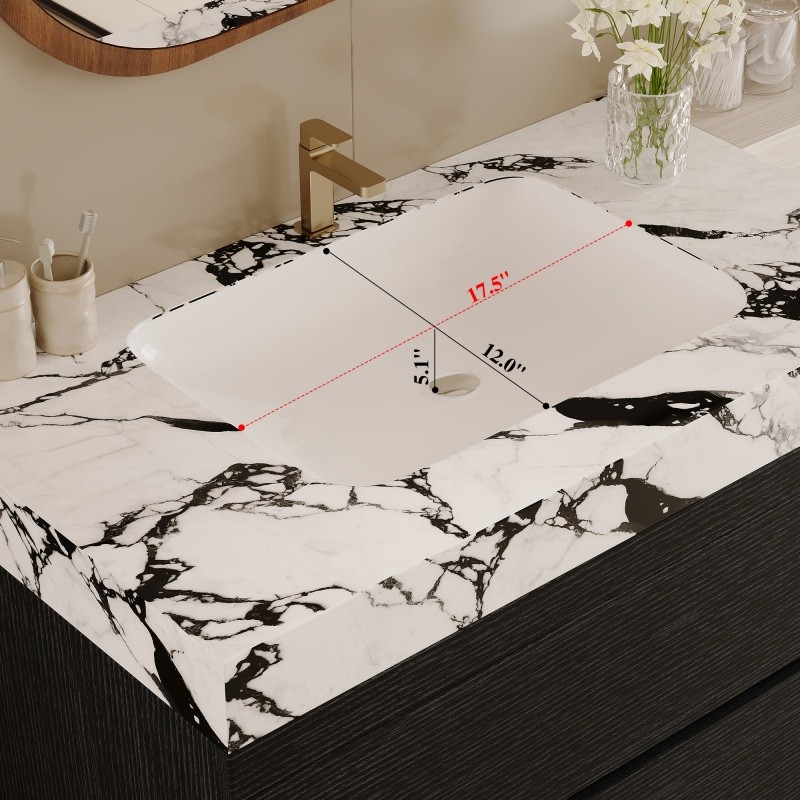 29.9″ Modern Floating Bathroom Vanity with Faux Marble Top and Ceramic Sink