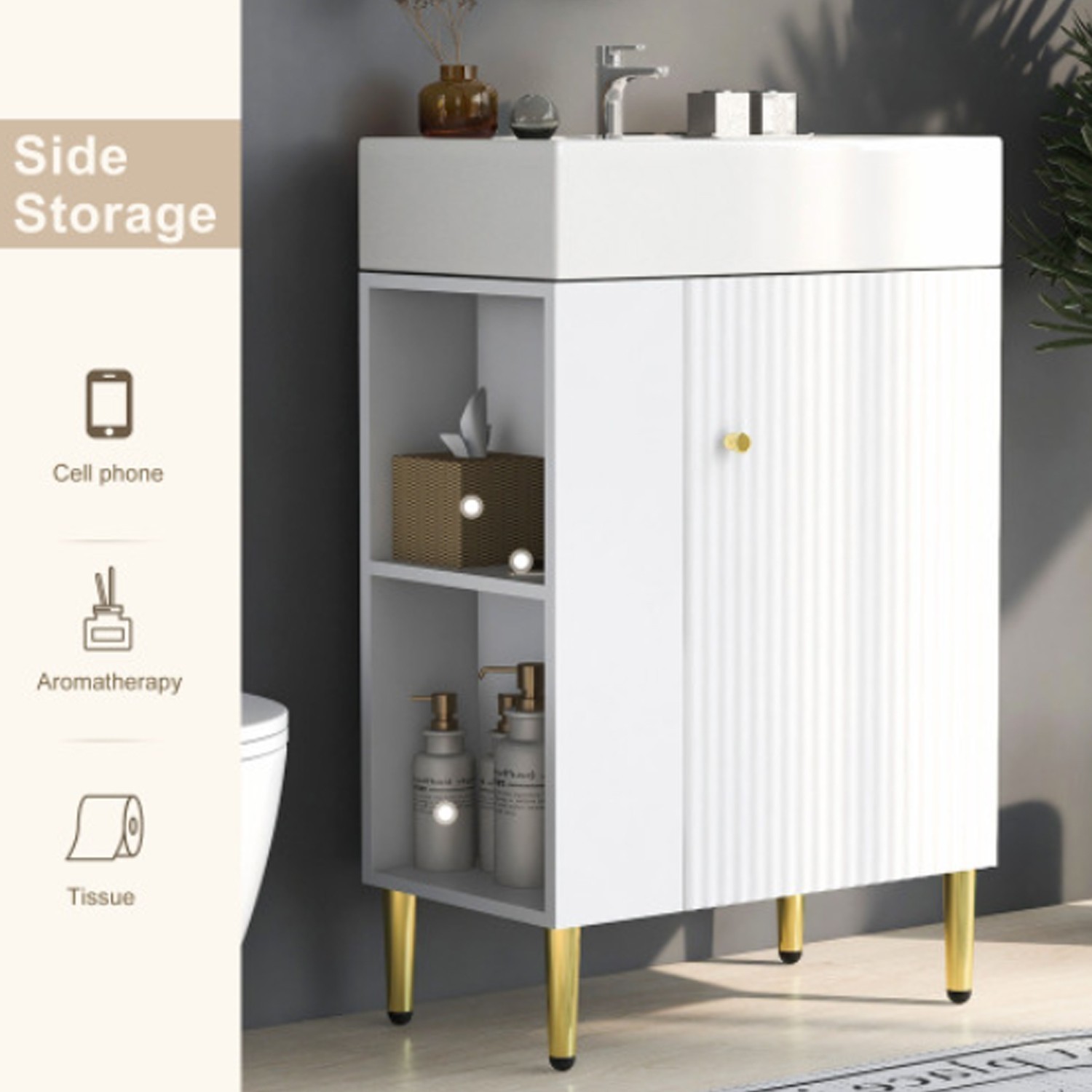 21.6 inch Large Storage Bathroom Sink High-Quality Sink Vanity in White Finish