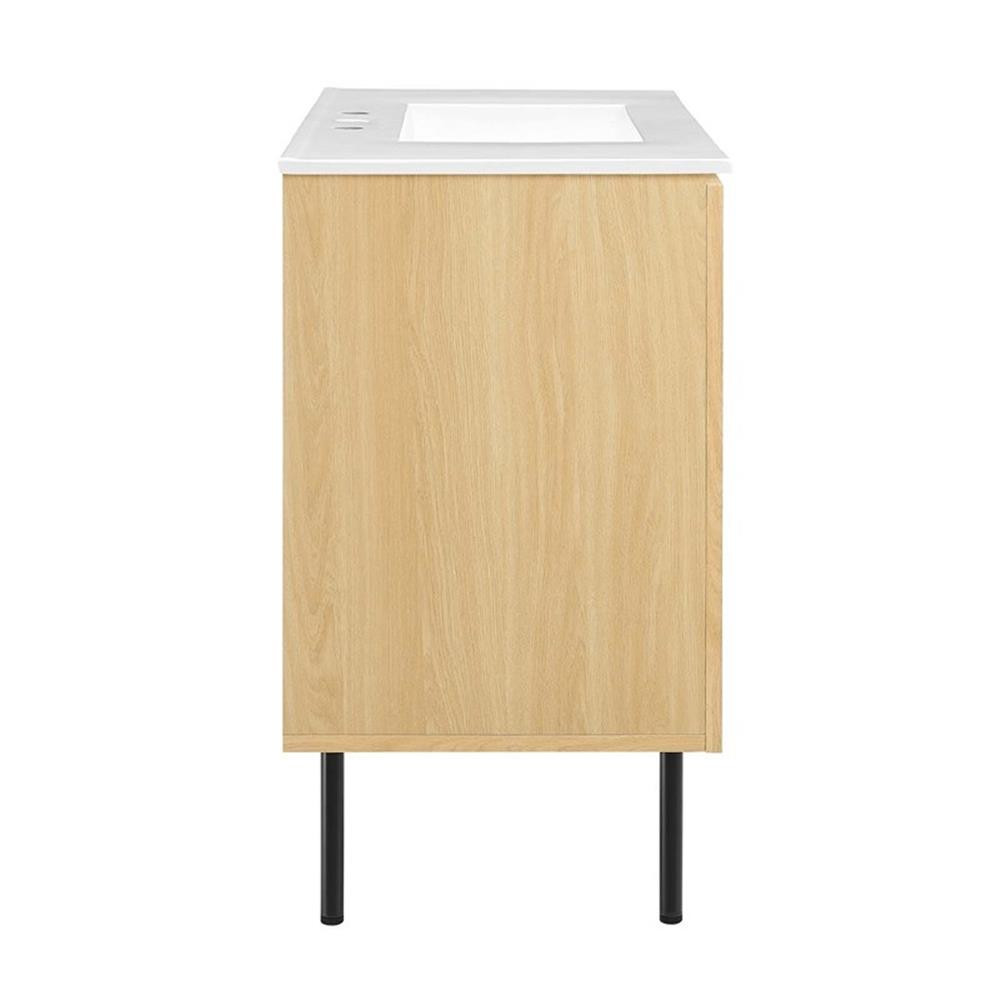 Modway Chaucer 36″ Wood & Rattan Bathroom Vanity in Oak/White