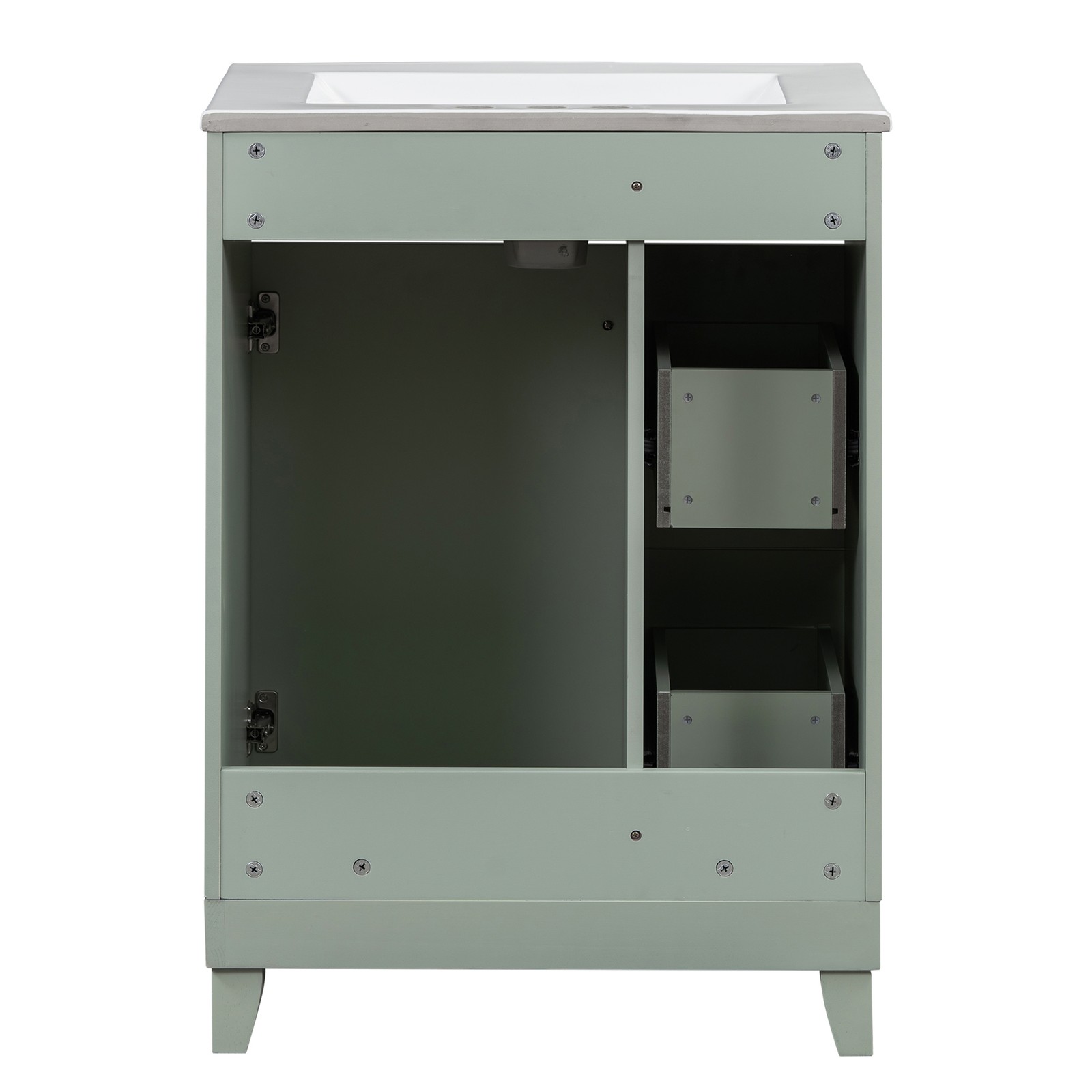 24″ Bathroom Vanity Cabinet with Ceramic Sink, 2 Drawers, 1 Door