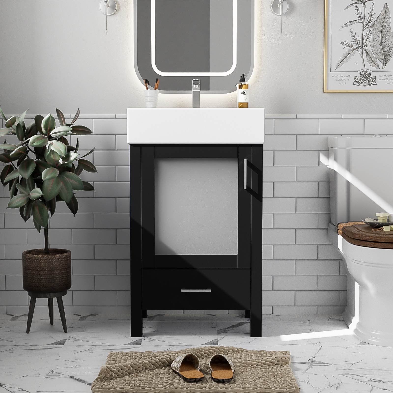20-Inch Bathroom Vanity with Ceramic Sink Modern Wood Vanity Storage Cabinet