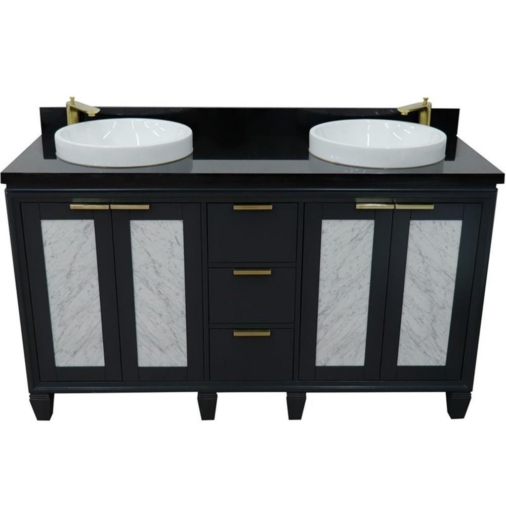 Trento 61″ Solid Wood Double Round Sink Vanity in Dark Gray/Black Galaxy