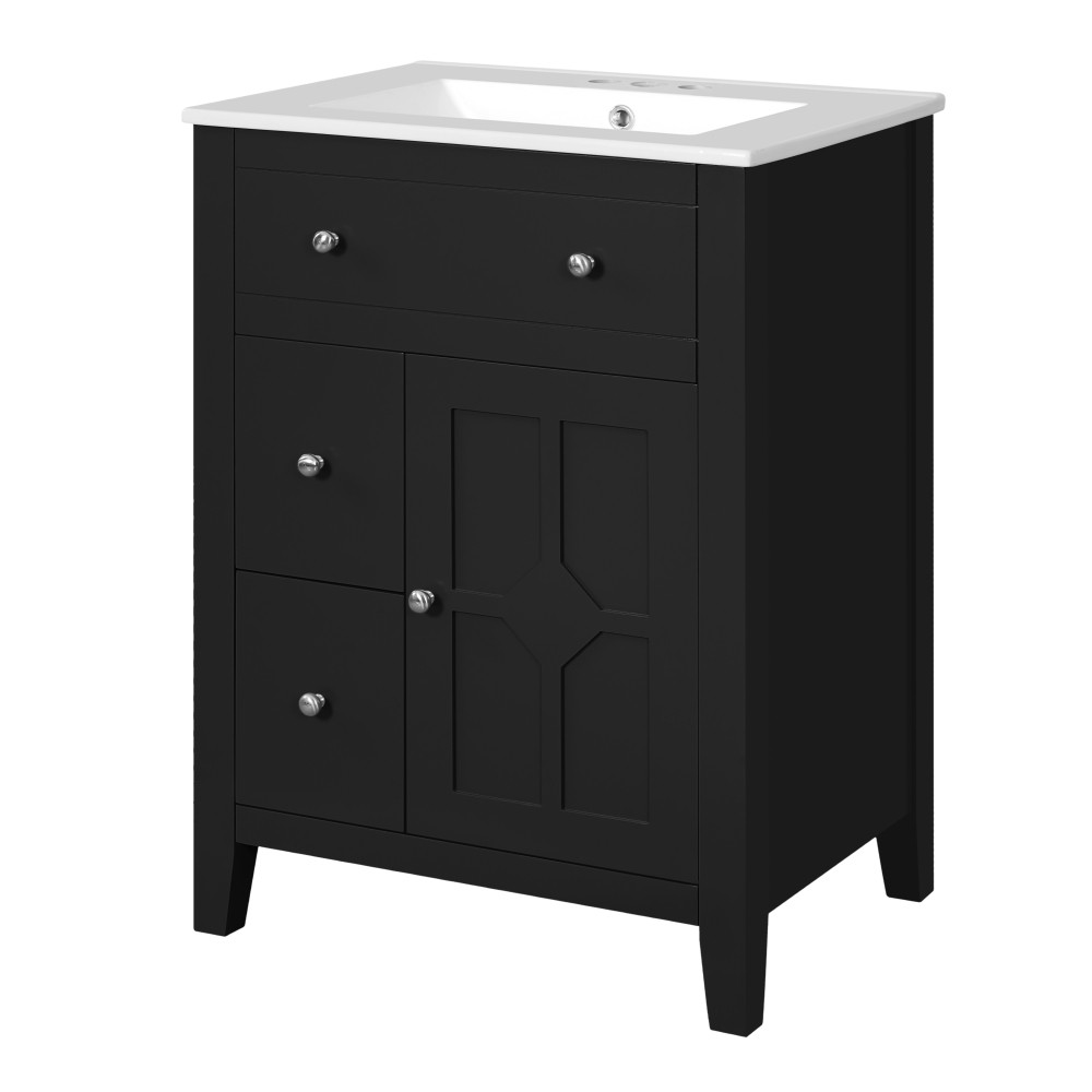 Bathroom Vanity with Ceramic Basin Features Two Drawers and Soft-Close Doors