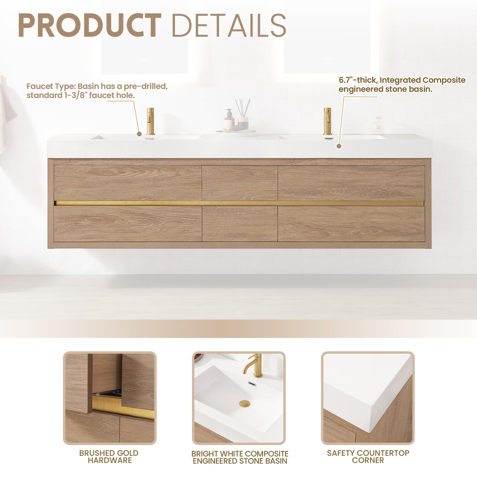 Miseno MV-ALIS84-WHT-NM Palencia 84″ Wall Mounted Double Basin – North American