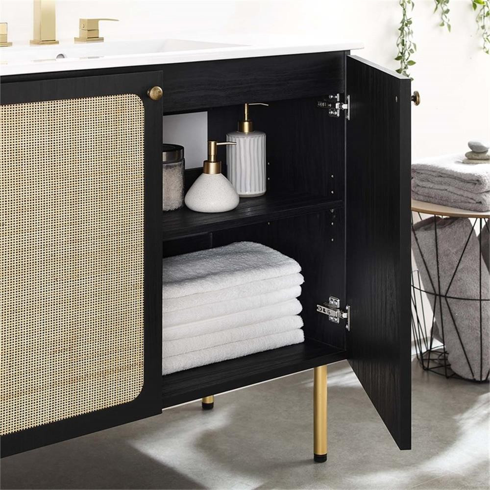Modway Chaucer 36″ Wood & Rattan Bathroom Vanity in Black/White